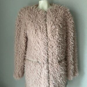 I.N. San Francisco Faux Fur Jacket/ Duster Full Zip Pink Mauve Dusty Rose Size M